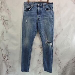 Levis Jeans Women 29 X 28 501 S Skinny Button Fly High Rise Premium Light Holes